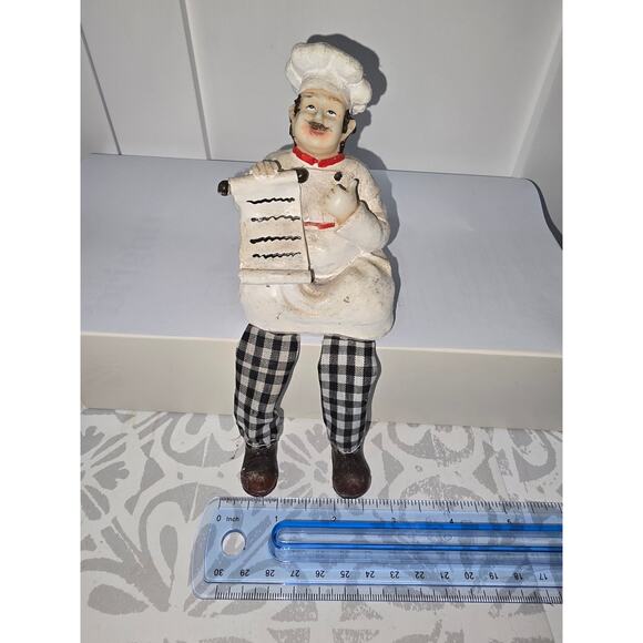 Chef Shelf-Sitter Figurine with Menu Scroll & Gingham Legs – Kitchen Décor - Picture 3 of 16